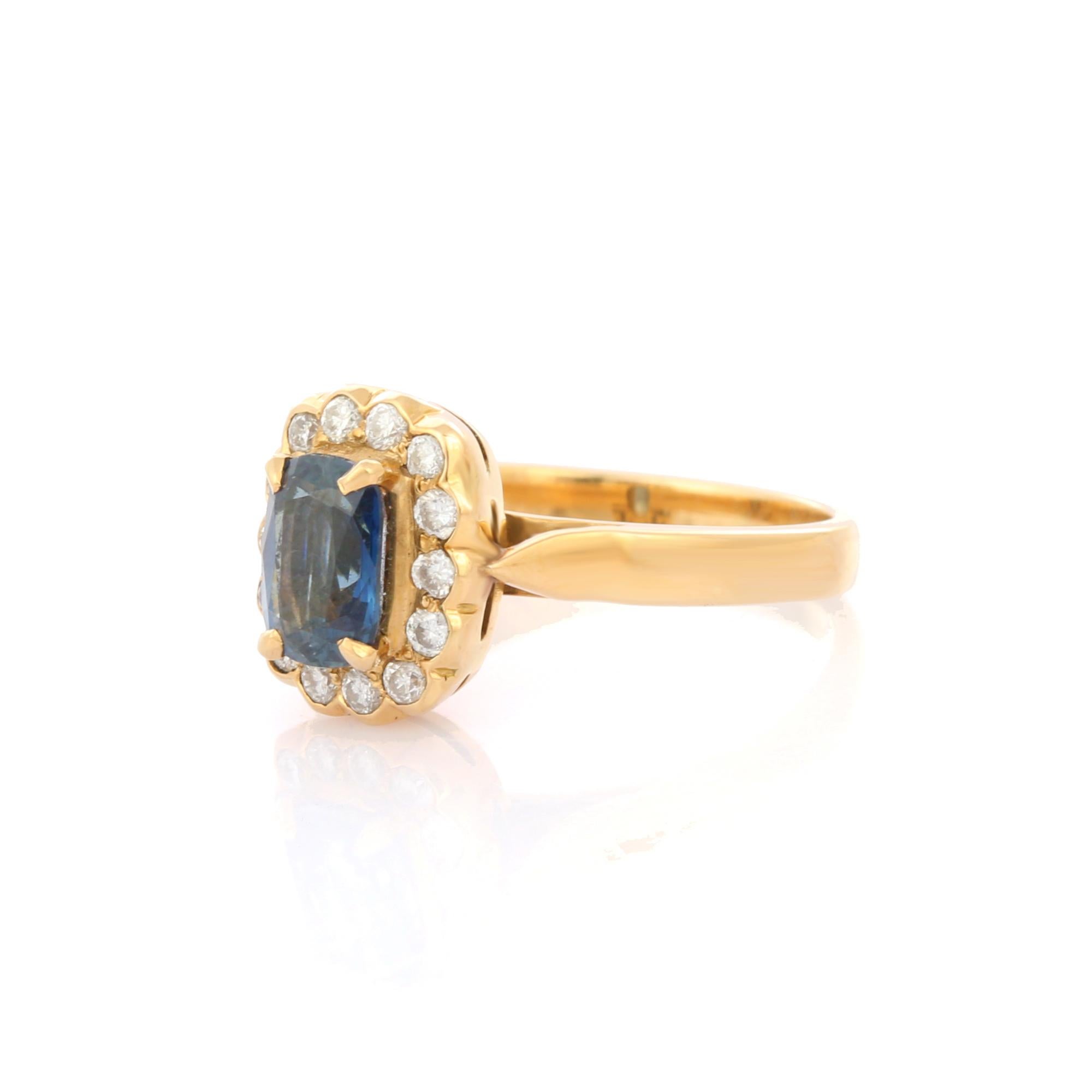 For Sale:  18K Yellow Gold Blue Sapphire Diamond Halo Ring Engagement Ring, Gift for Her 3