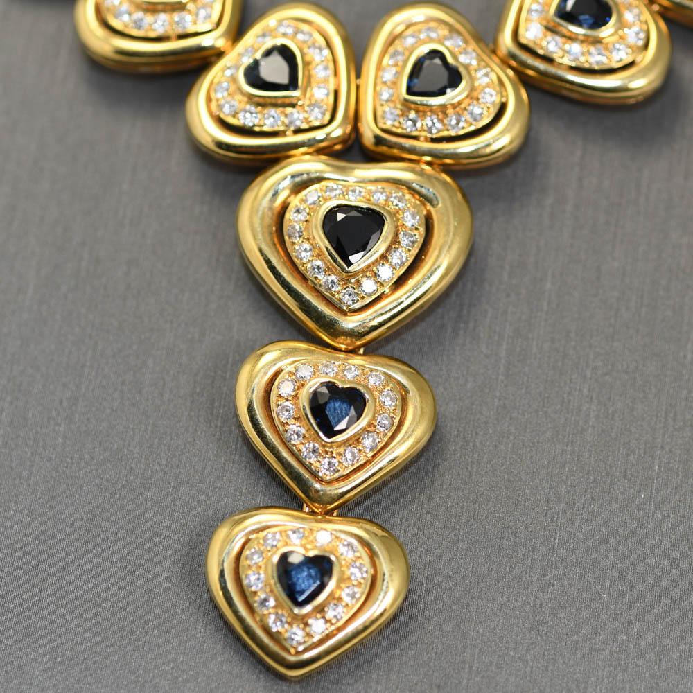 Women's 18k Yellow Gold Blue Sapphire & Diamond Jewelry Set, Earring & Necklace 94.4g, 3 For Sale