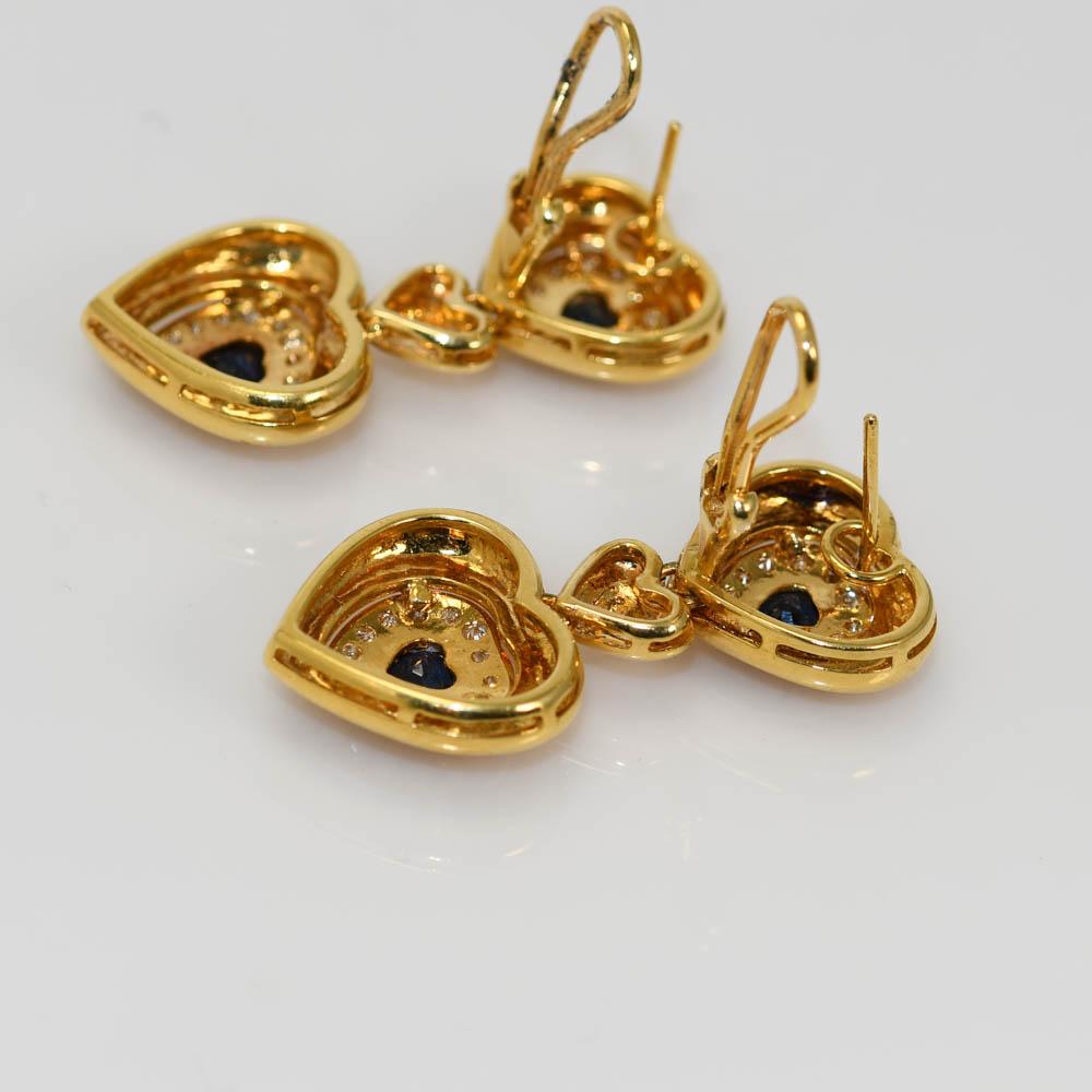 18k Yellow Gold Blue Sapphire & Diamond Jewelry Set, Earring & Necklace 94.4g, 3 For Sale 1