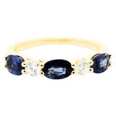 18K Yellow Gold Blue Sapphire Diamond Ring