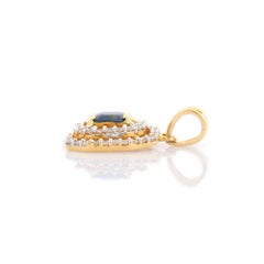 18K Yellow Gold Blue Sapphire Halo Pendant with Diamonds