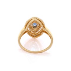 18K Yellow Gold Blue Sapphire with Diamonds in Marquise Shape Cocktail Ring