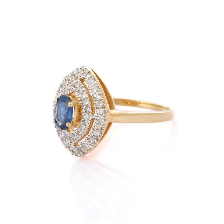 En venta: Anillo de cóctel de oro amarillo de 18 quilates con zafiro azul y diamantes en forma de marquesa  6