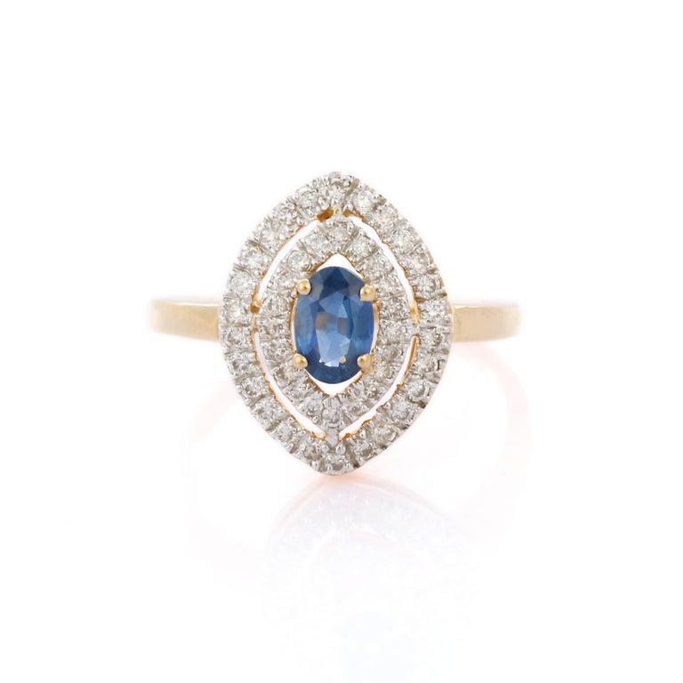 En venta: Anillo de cóctel de oro amarillo de 18 quilates con zafiro azul y diamantes en forma de marquesa  7