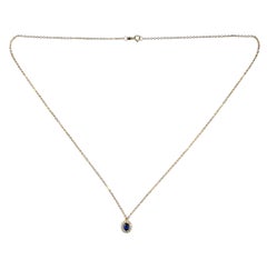 18K Yellow Gold Blue Stone and Simulated Diamond Pendant Necklace #23526