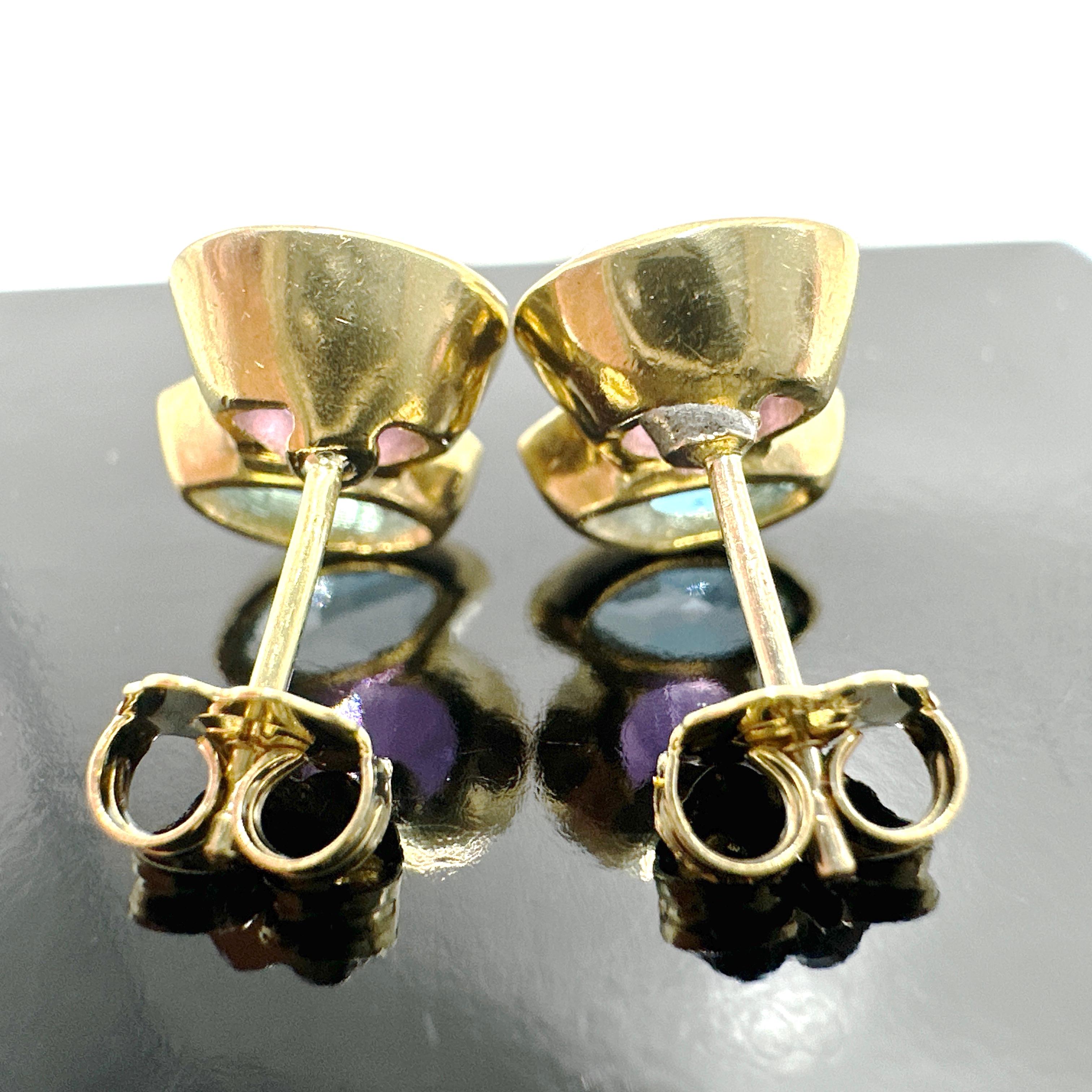 18 Karat Gelbgold Ohrringe mit blauem Topas und Amethystquarz. 4,52TCW. 1