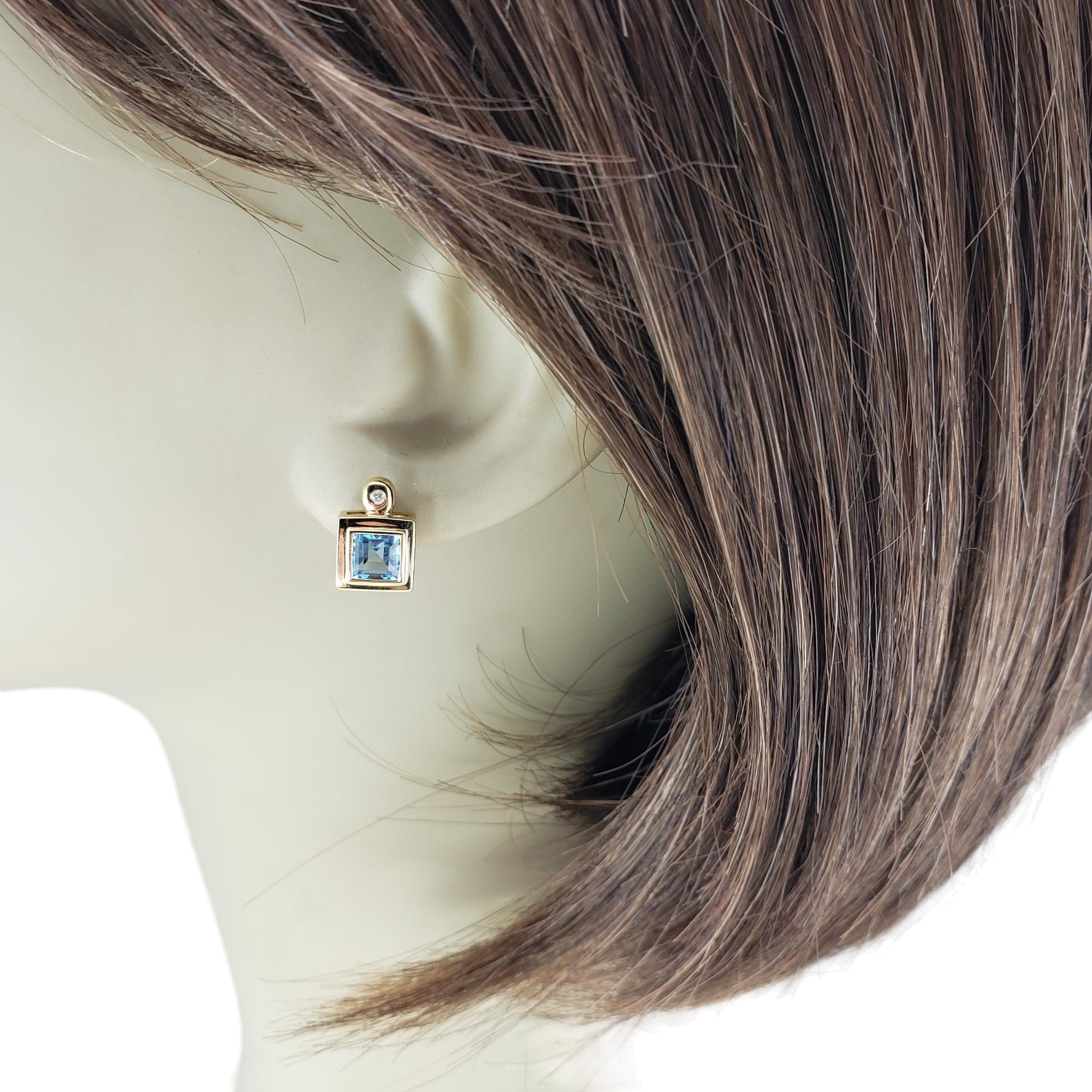 18K Yellow Gold Blue Topaz and Diamond Earrings JAGi Certified #16619 2