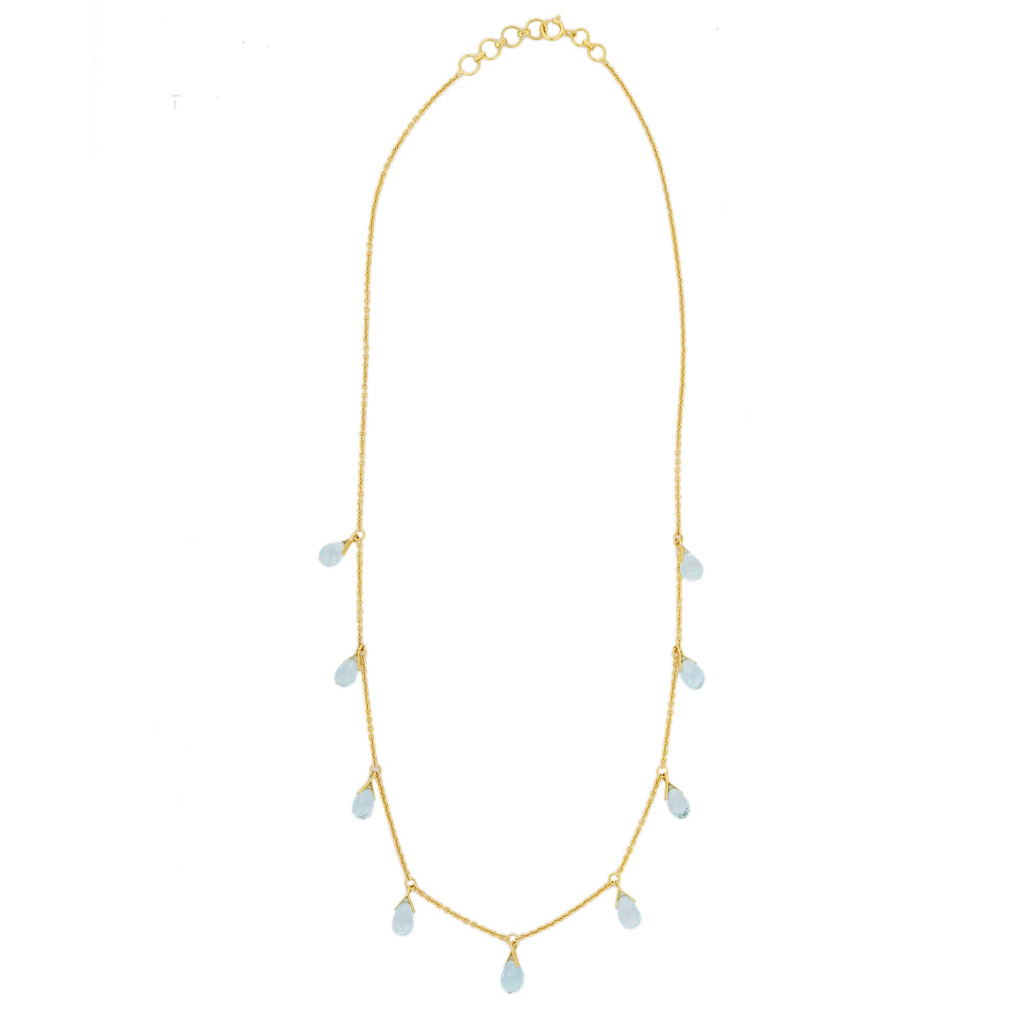 Modern 18K Yellow Gold Blue Topaz Drop Necklace For Sale