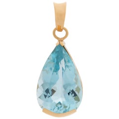 18k Yellow Gold & Blue Topaz Drop Pendant