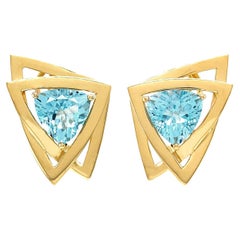 18 Karat Gelbgold Blauer Topas Trillion Clip-On Ohrring