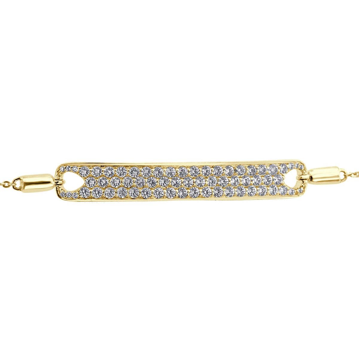Round Cut 18K Yellow Gold Bolo Diamond Bracelet '1 1/4 Ct. tw' For Sale