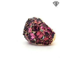 18K Yellow Gold Bombe Tourmaline & Diamond Dome Ring