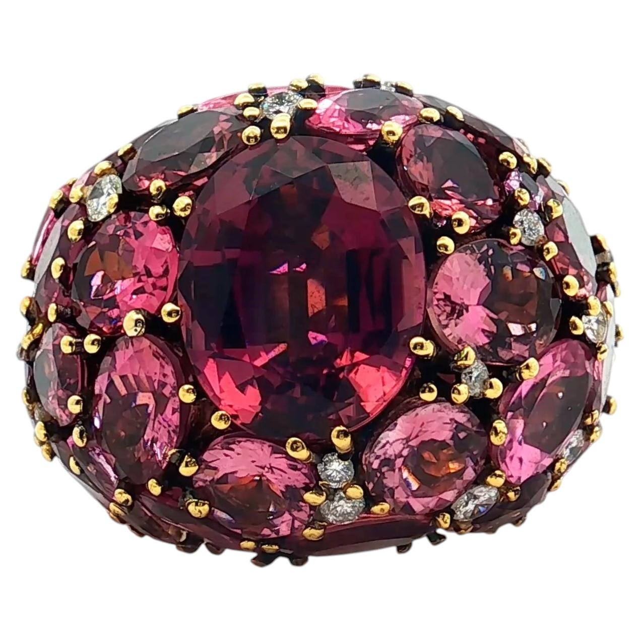 18K Yellow Gold Bombe Tourmaline & Diamond Dome Ring