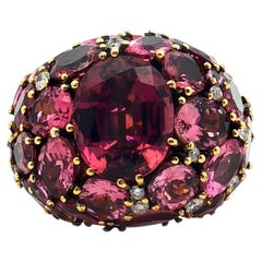 18K Yellow Gold Bombe Tourmaline & Diamond Dome Ring