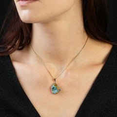 18K Yellow Gold Boulder Opal Pendant Necklace, France, 21st Century