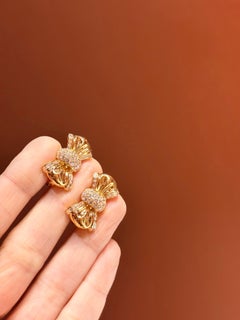 18K Yellow Gold Bow Shape Earrings with Diamonds