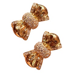 18K Yellow Gold Bow Shape Earrings with Diamonds