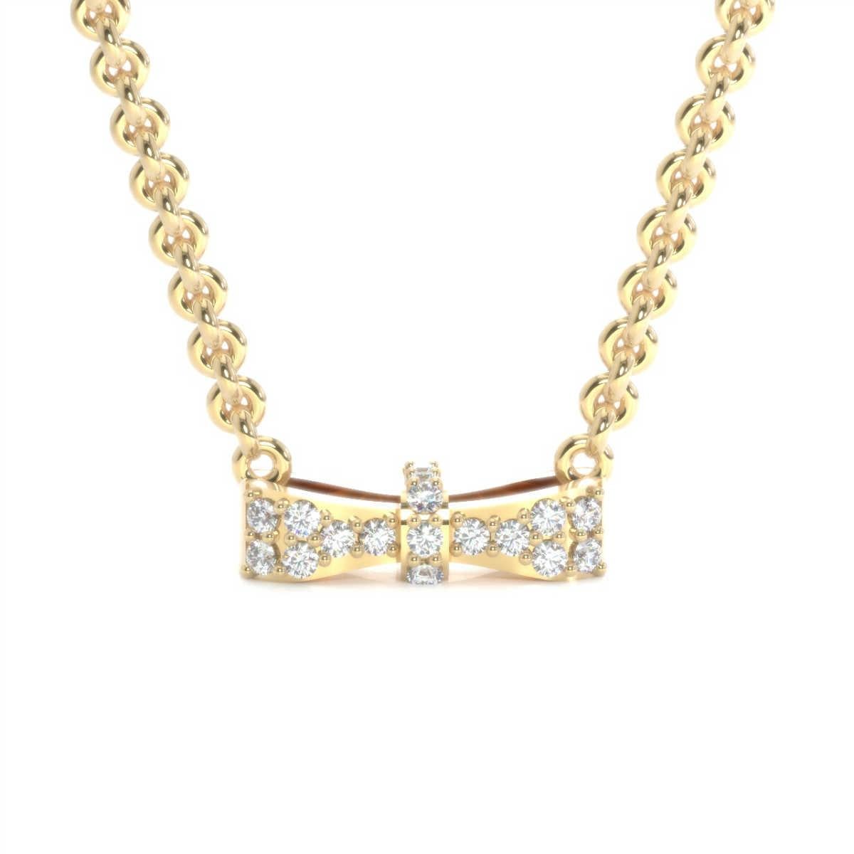 Taille ronde Collier à nœud papillon en or jaune 18 carats et diamants de 1/5 carat en vente