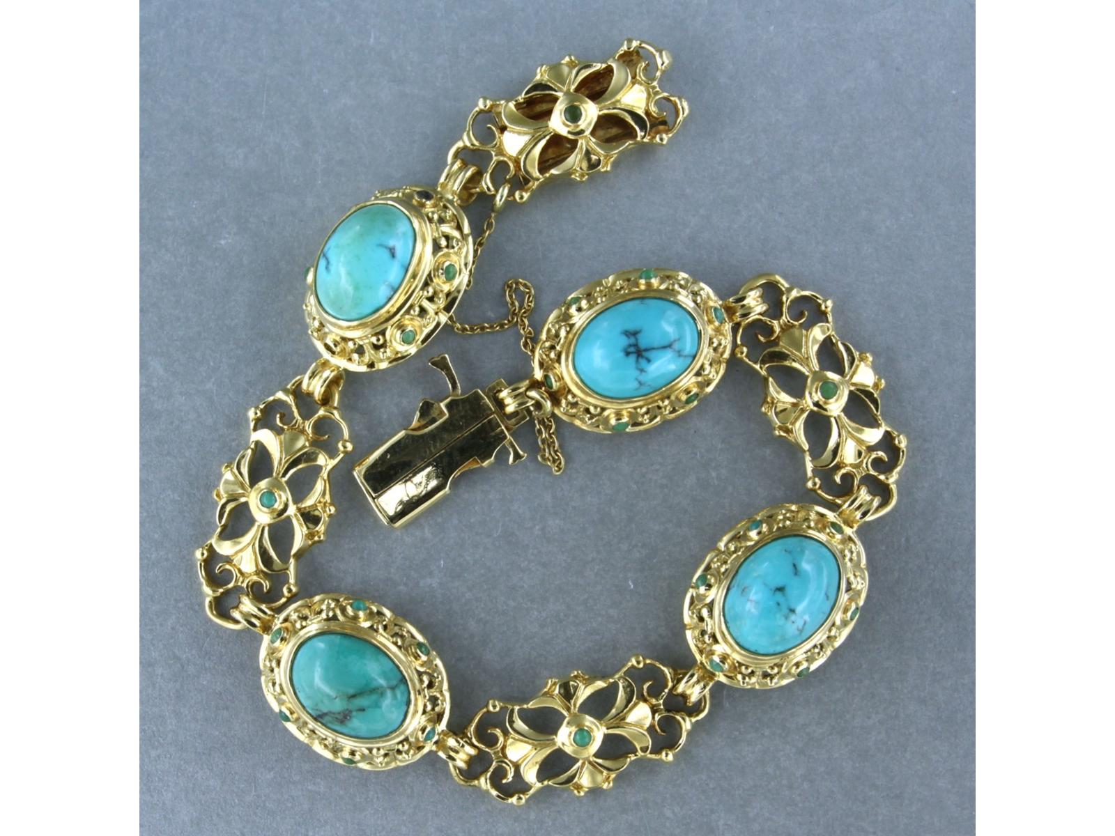 Apogée victorien Bracelet en or jaune 18k serti de turquoise cabochon - 24,3 grammes 18 cm de long en vente