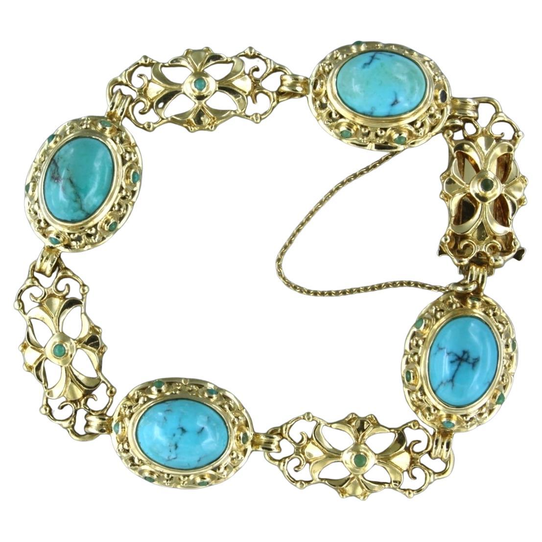 18k yellow gold bracelet set with cabochon cut turquoise - 24.3 grams 18 cm long