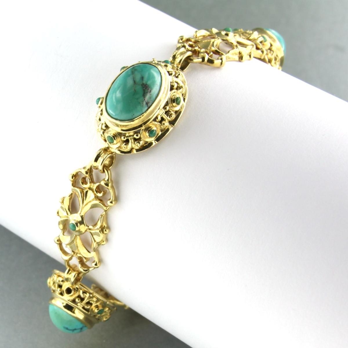 Early Victorian 18k yellow gold bracelet set with turquoise - 18 cm long For Sale
