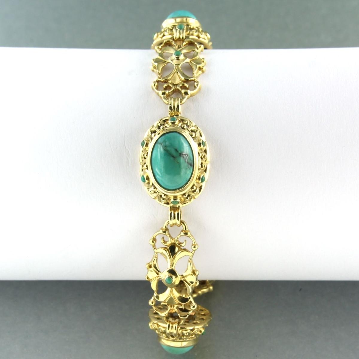 Cabochon 18k yellow gold bracelet set with turquoise - 18 cm long For Sale
