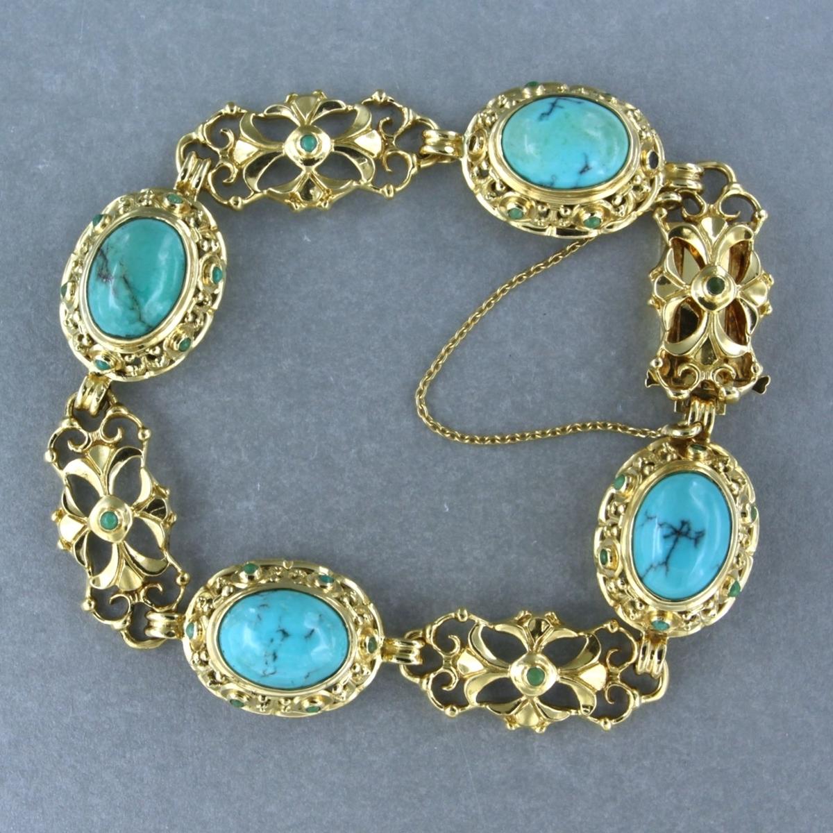 Women's 18k yellow gold bracelet set with turquoise - 18 cm long For Sale