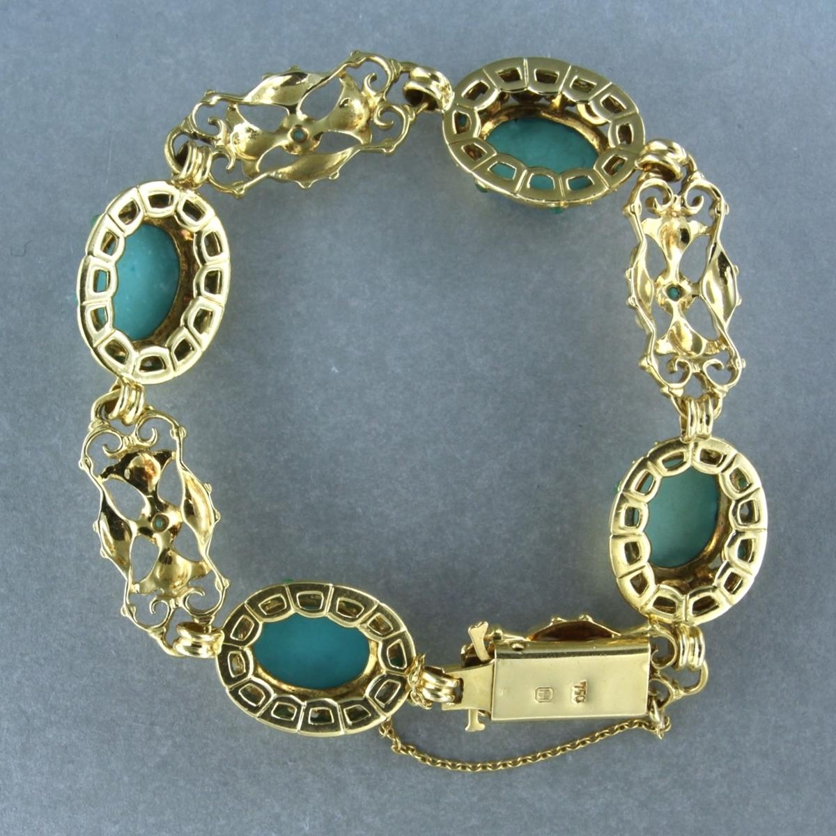Bracelet en or jaune 18 carats serti de turquoise - 18 cm de long en vente 1