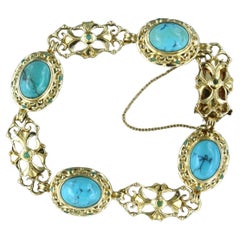 18k yellow gold bracelet set with turquoise - 18 cm long