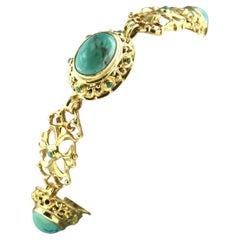 18k yellow gold bracelet set with turquoise - 24.3 grams - 18 cm long