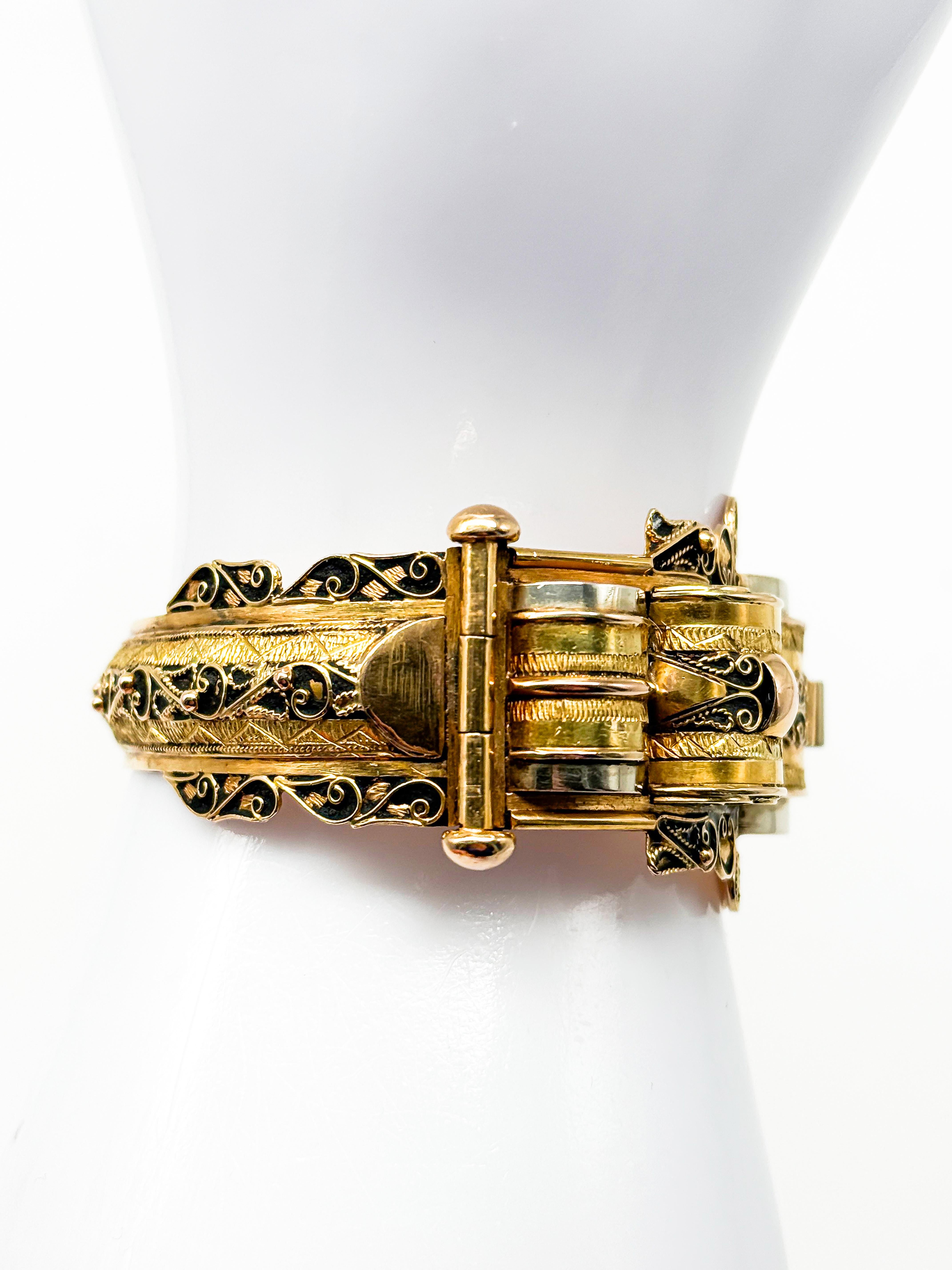 Bracelet en or jaune 18 carats, époque victorienne, émail noir, 1850-1880 en vente 5