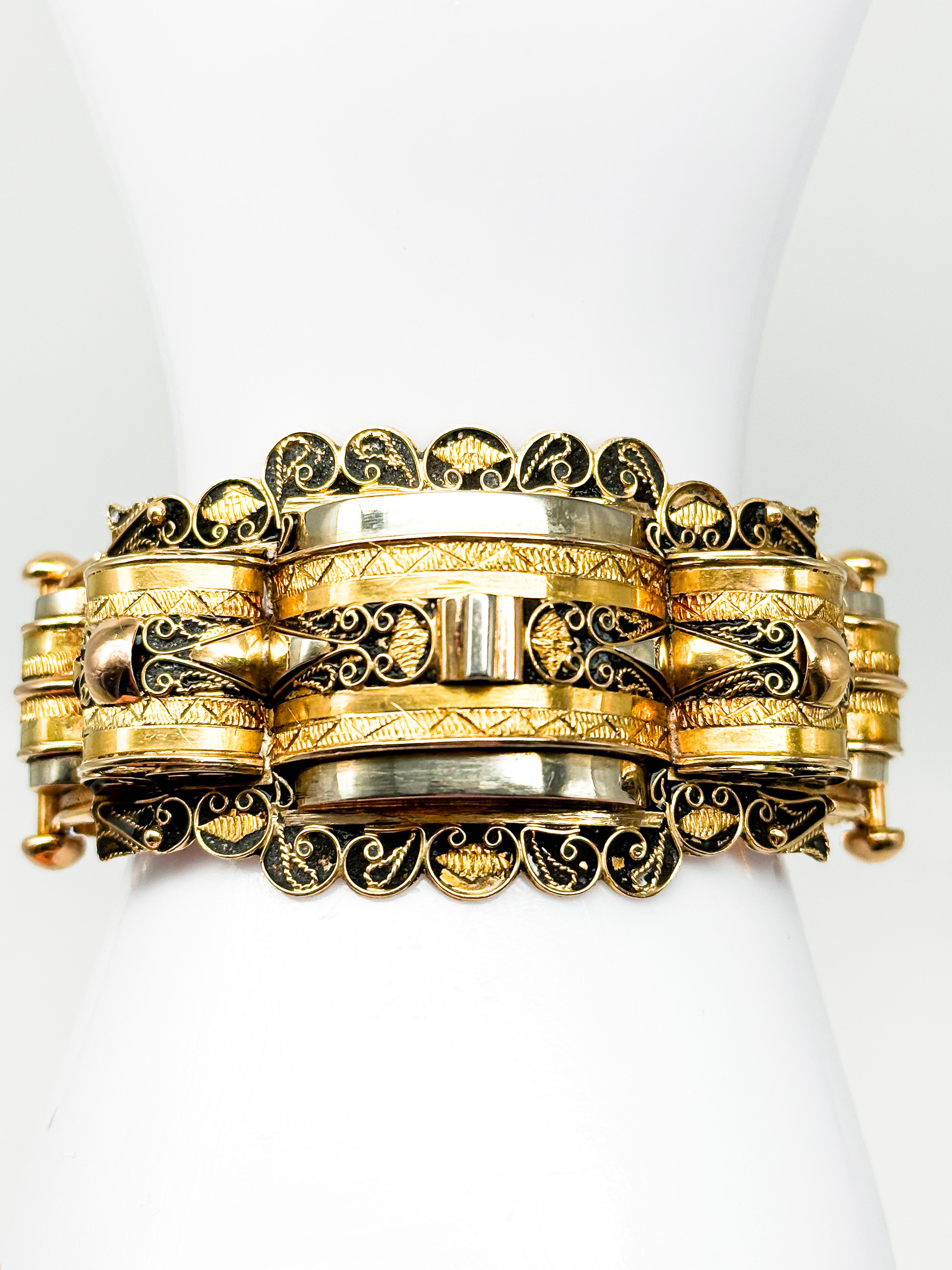 Bracelet en or jaune 18 carats, époque victorienne, émail noir, 1850-1880 Bon état - En vente à Berlin, DE
