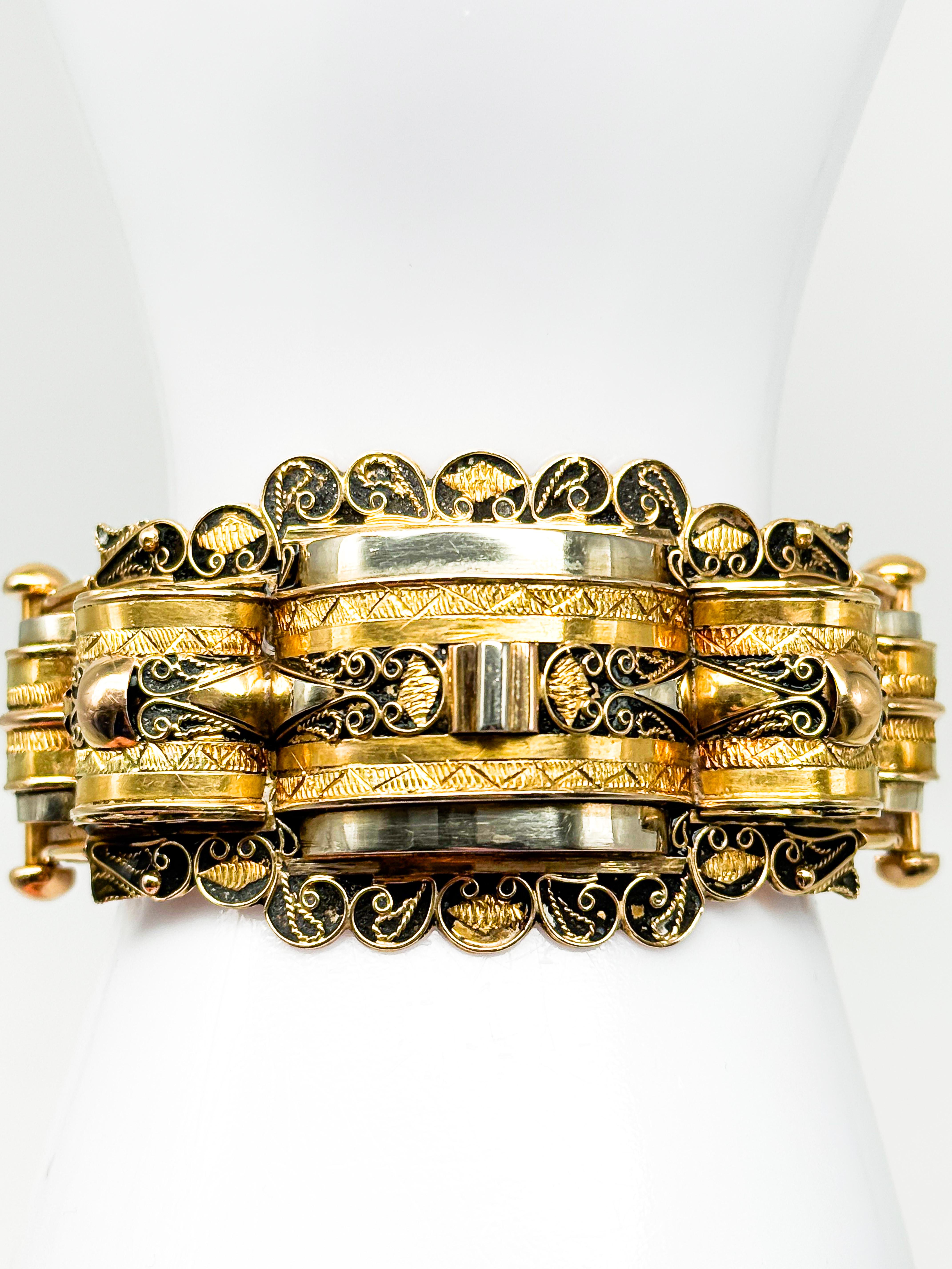 Bracelet en or jaune 18 carats, époque victorienne, émail noir, 1850-1880 en vente 2