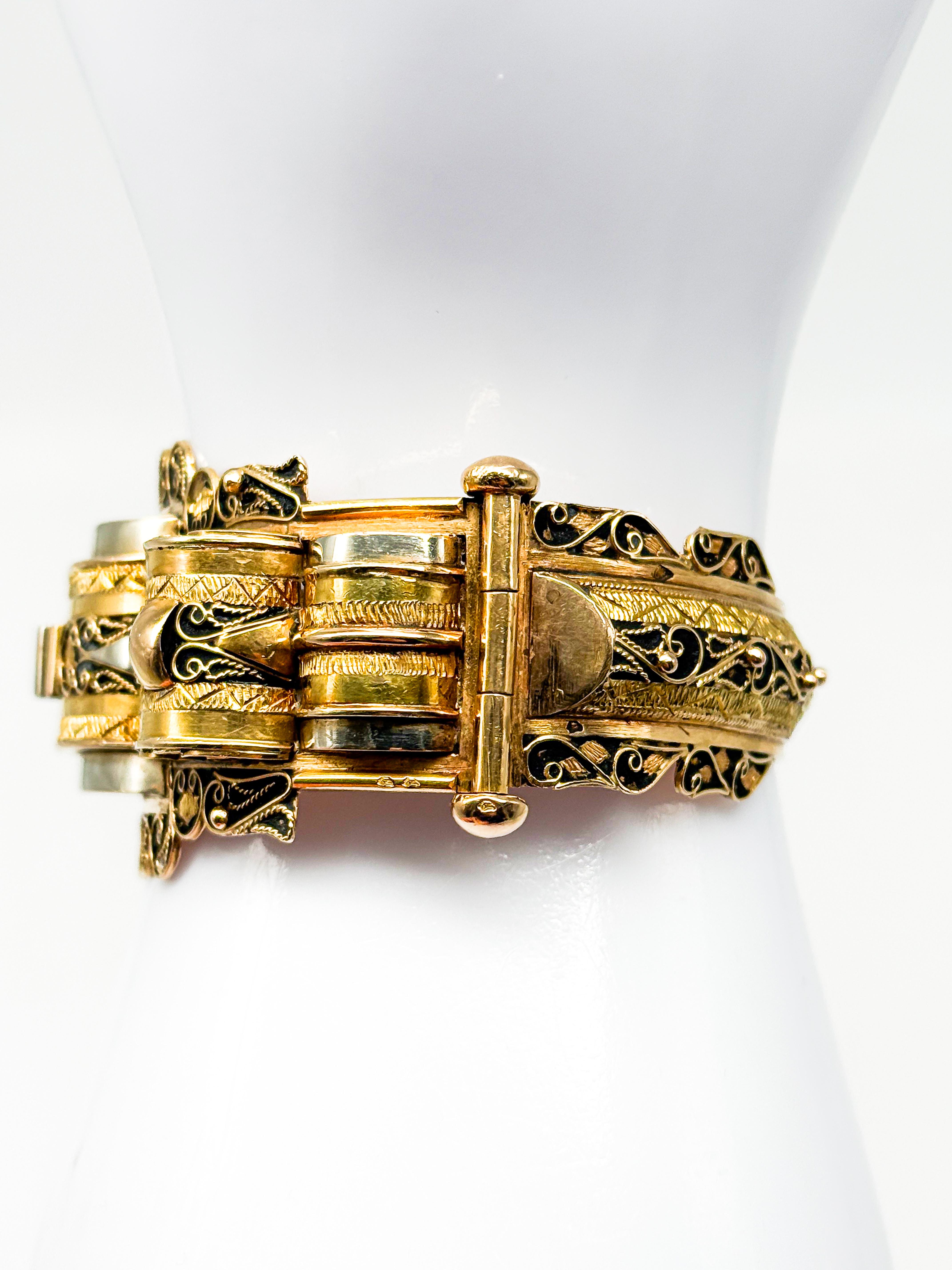 Bracelet en or jaune 18 carats, époque victorienne, émail noir, 1850-1880 en vente 3