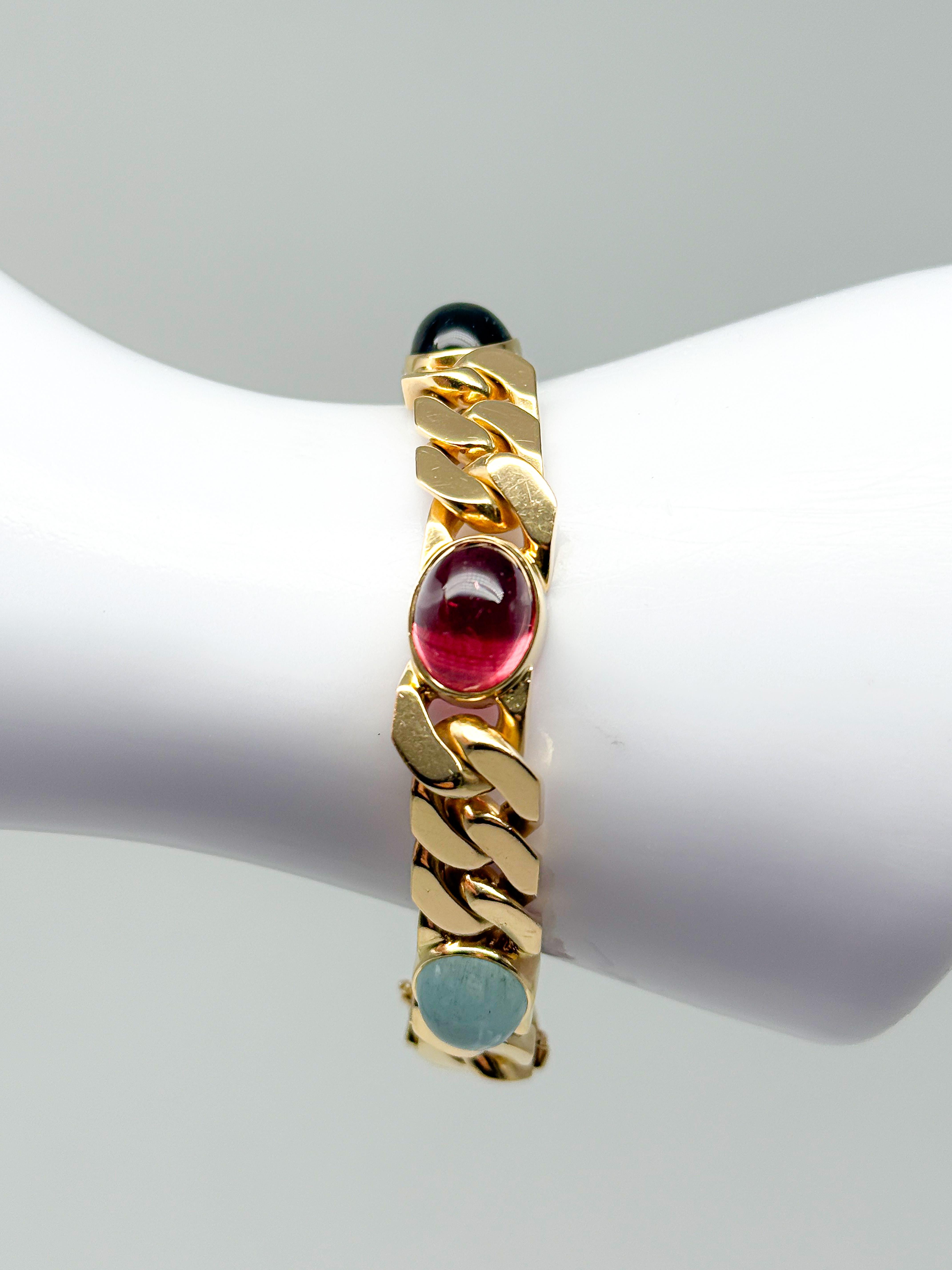 Rétro Bracciale in oro giallo 18K con ametista, citrino, acquamarina e tormalina. in vendita