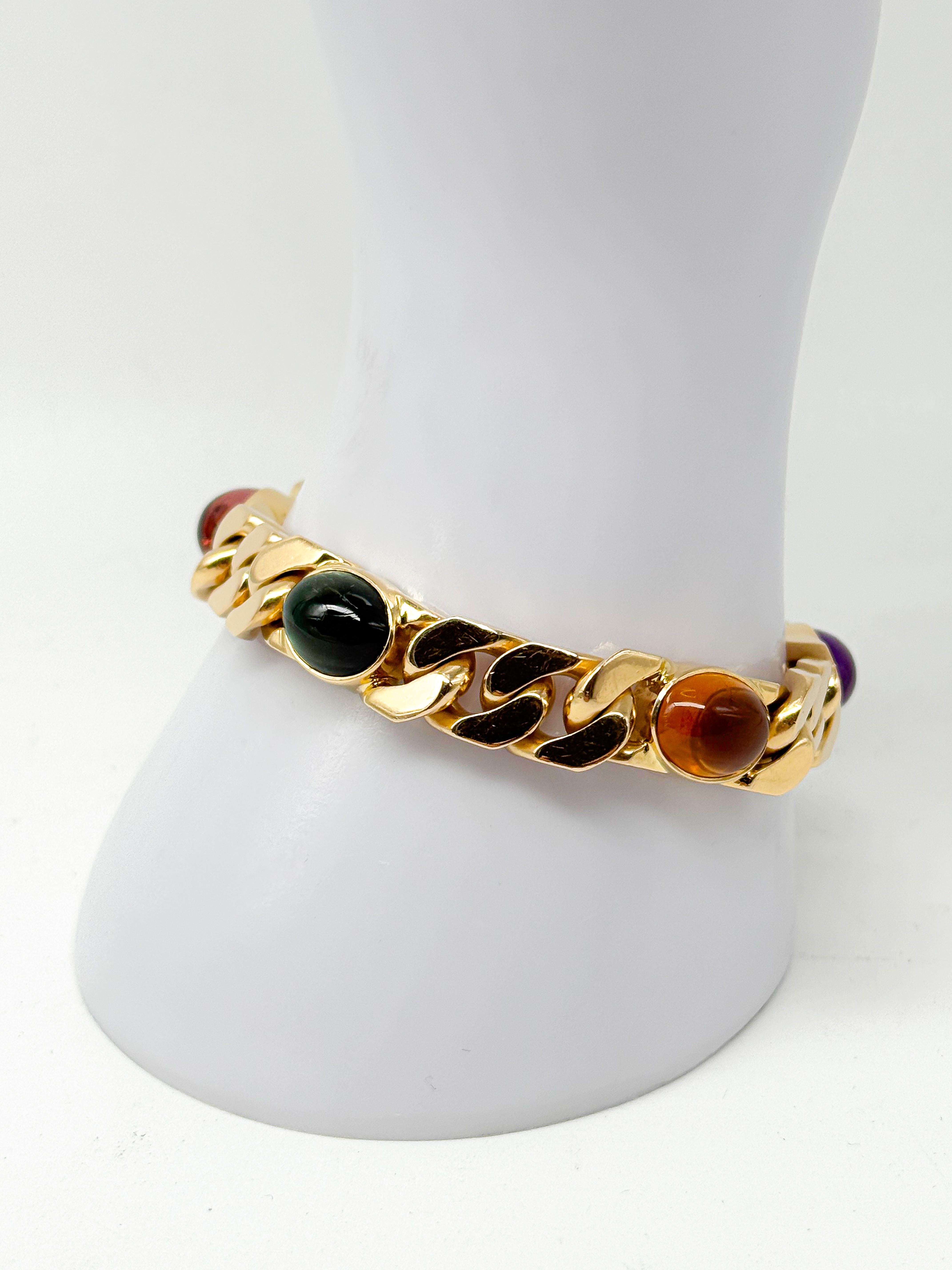 Cabochon Bracciale in oro giallo 18K con ametista, citrino, acquamarina e tormalina. in vendita