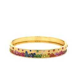 18K Yellow Gold Bracelet with Multi-Color Gemstones and Diamonds