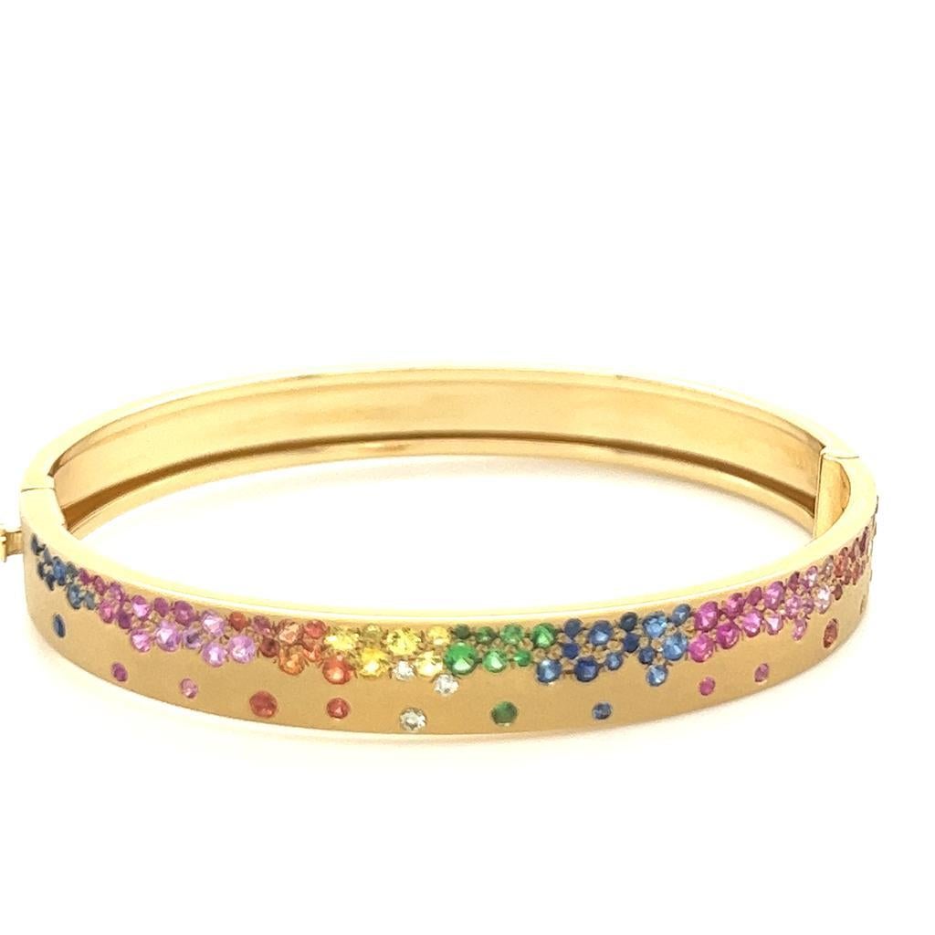 Round Cut 18K Yellow Gold Bracelet with Multi-Color Gemstones and Diamonds For Sale