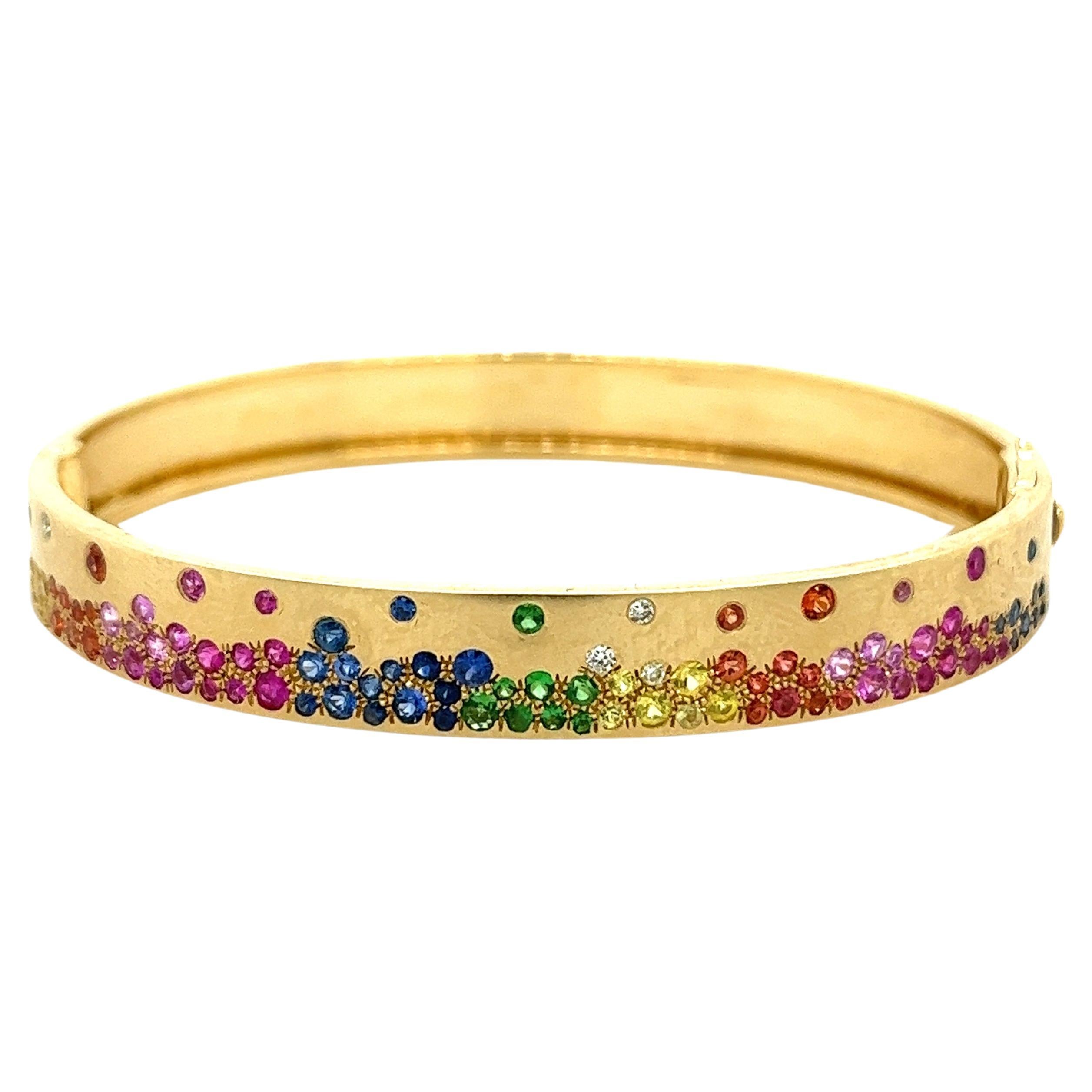 18K Yellow Gold Bracelet with Multi-Color Gemstones and Diamonds For Sale