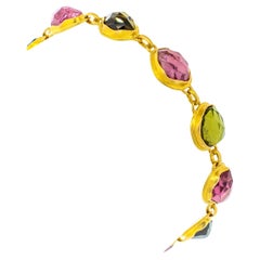 18k Yellow Gold Bracelet with Rough Cut Pink and Green Tourmaline