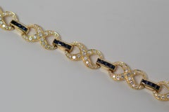 18k Yellow Gold Bracelet with Round Brilliant Cut Diamonds and Blue Sapphires