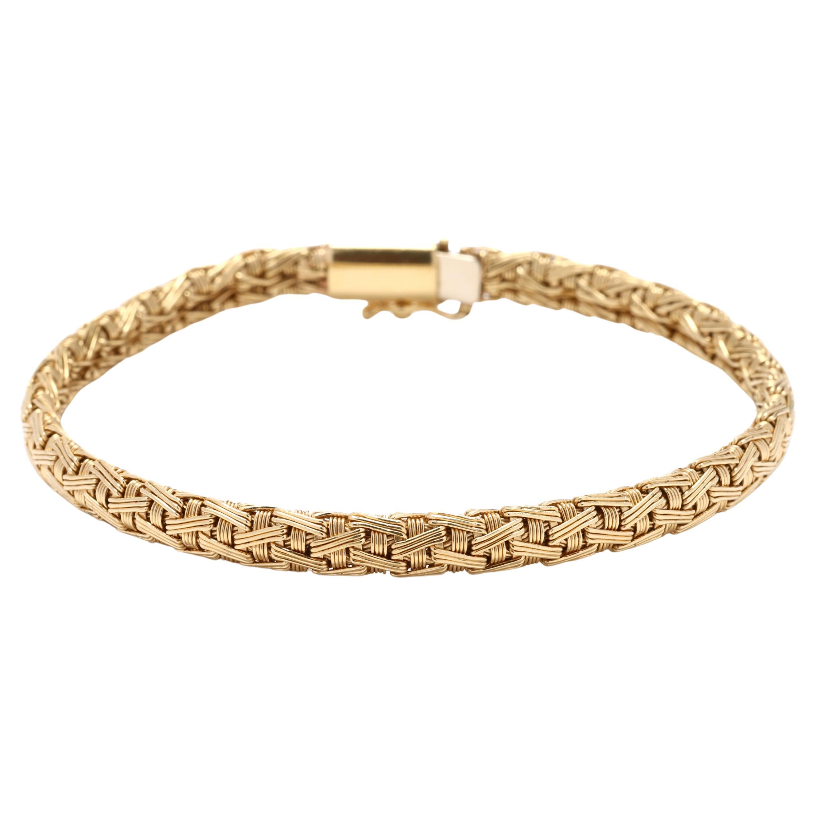 18k Yellow Gold Braided Bracelet, Length 7 Inches, Stackable Bracelet