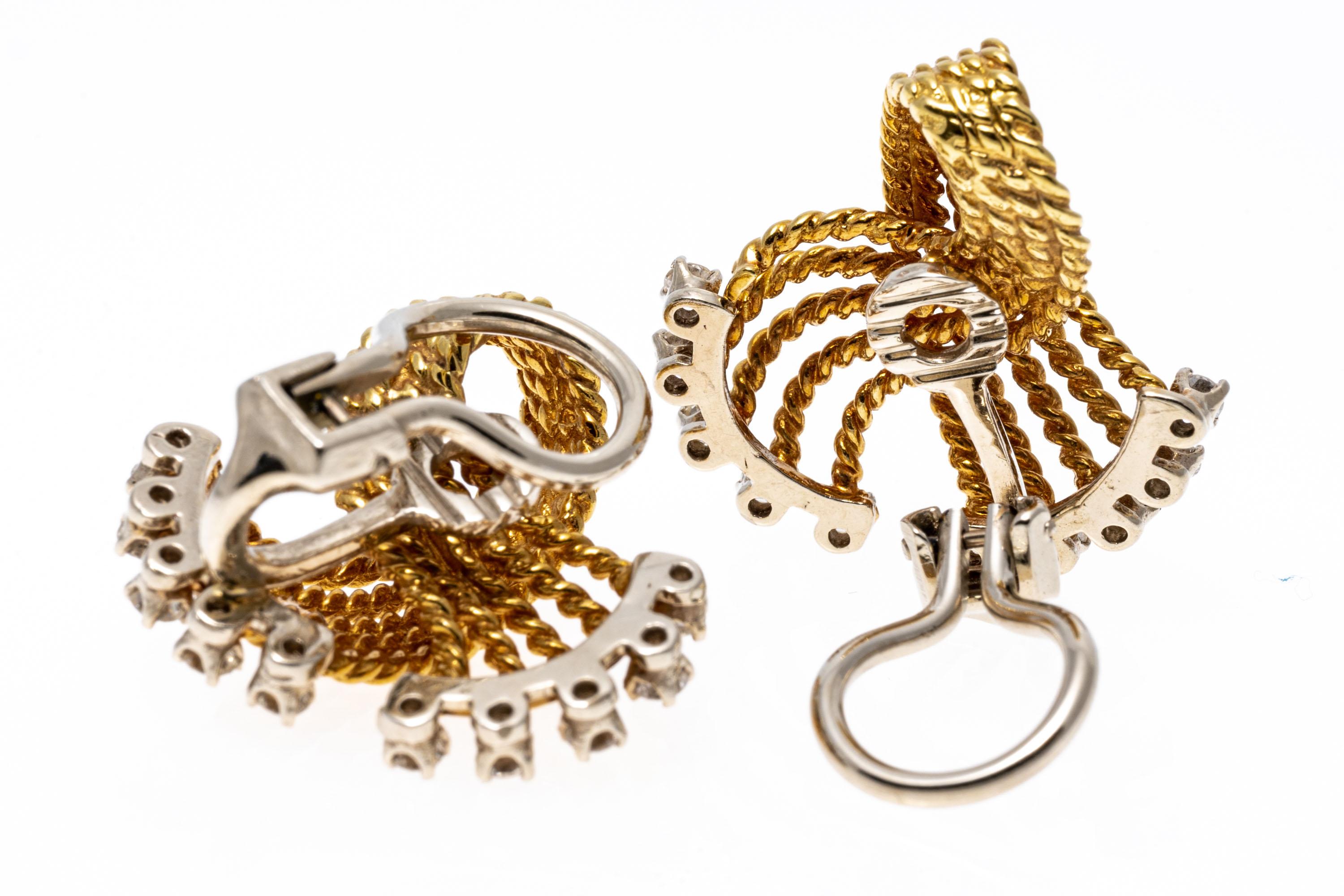 18 Karat Gelbgold geflochtene, gefaltete Knoten-Ohrringe mit Diamanten, app. 0,50 TCW Damen im Angebot