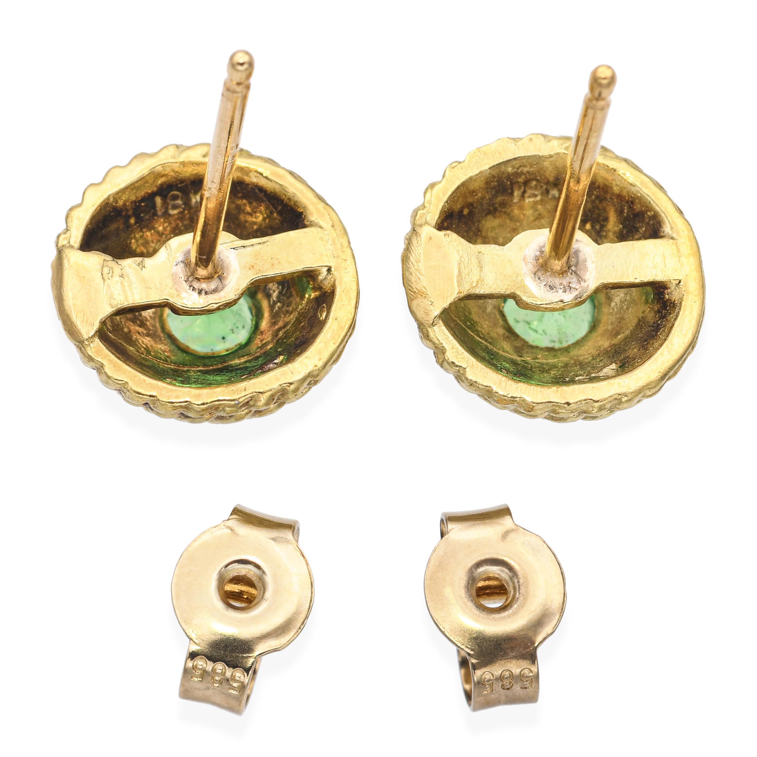 18k Gelbgold geflochtenes Seil Tsavorit Granat Ohrstecker im Zustand „Gut“ im Angebot in New York, NY