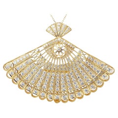 18k Yellow Gold Brooch Pendant with 8.40 ct Natural Diamonds IGI Certificate