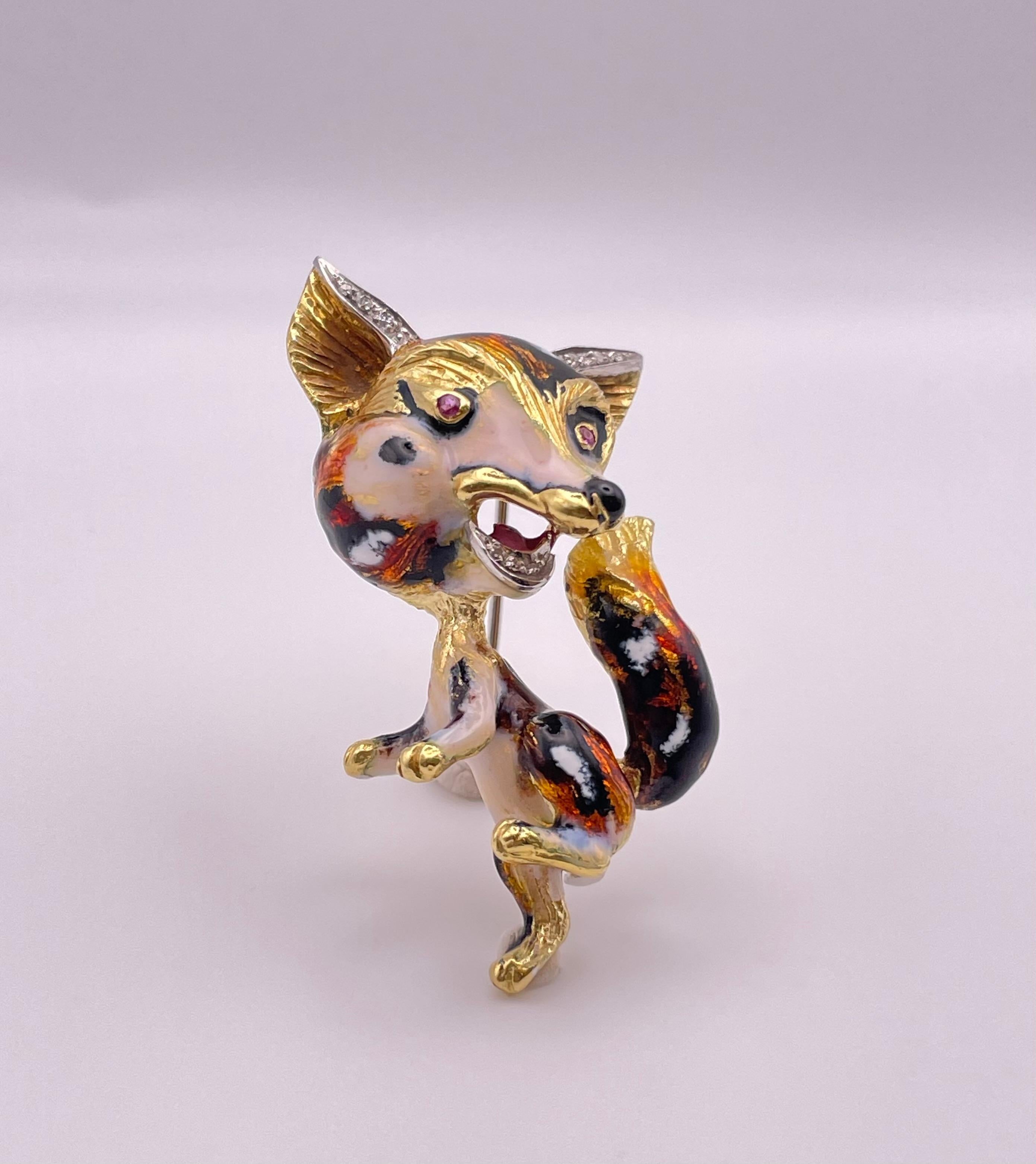 18k Yellow Gold Brooch with Diamonds In Excellent Condition For Sale In Firenze, FI