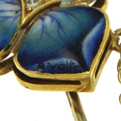 18 Karat Yellow Gold Brooch with Enameled Flower and Diamond - Micheletto