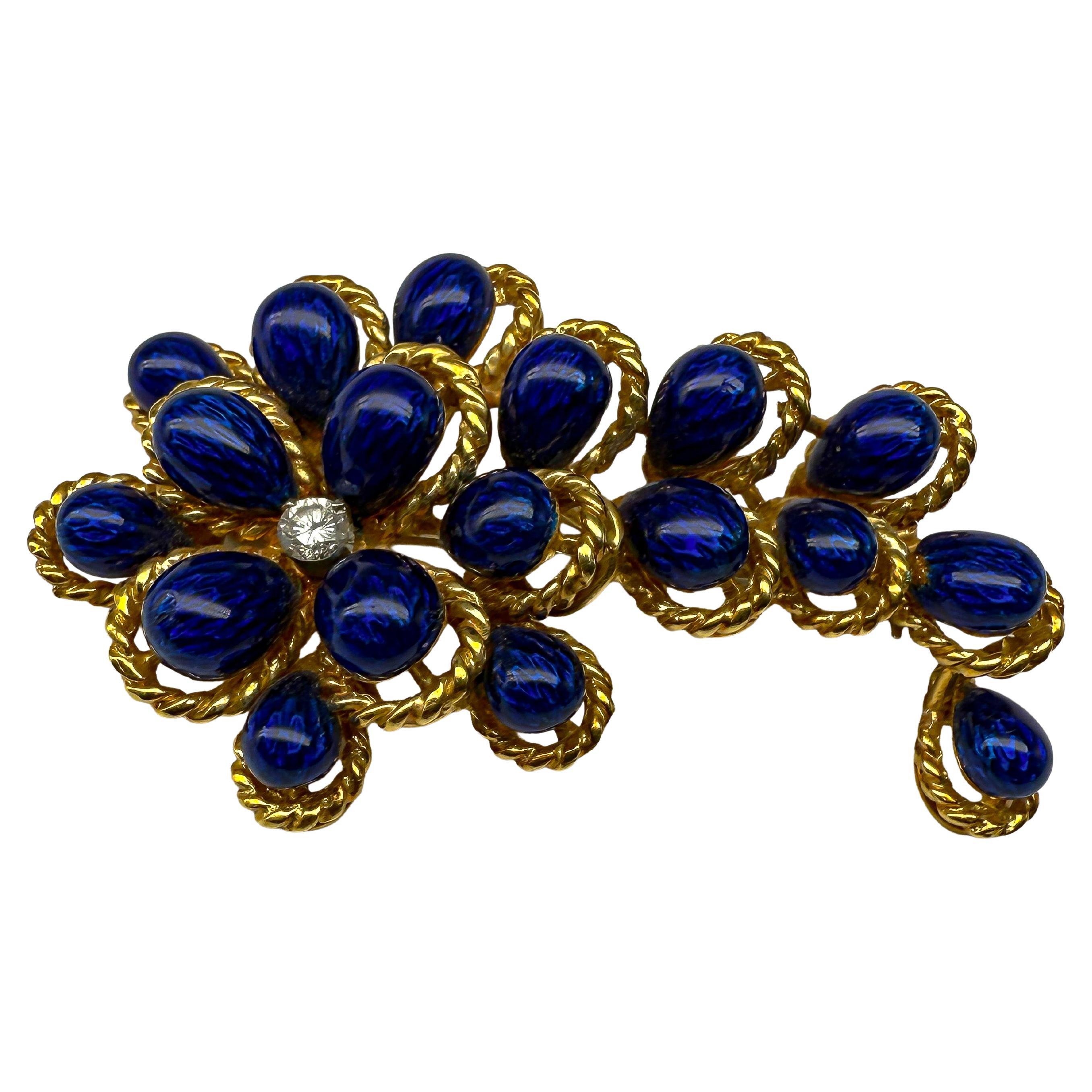 Broche en or jaune 18K avec lapis-lazuli et diamants