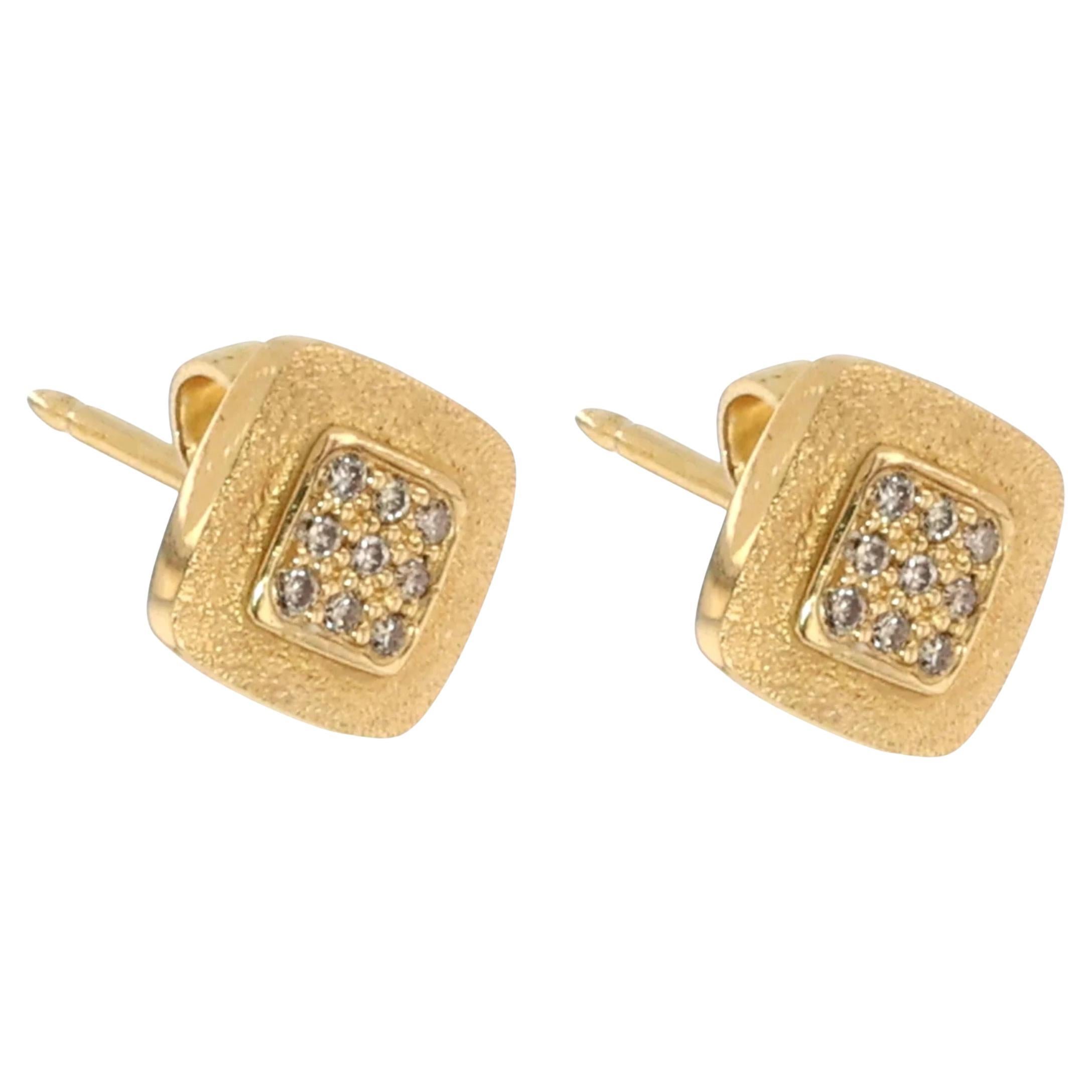 18K Yellow Gold & Brown Diamond Stud Earrings by Audrius Krulis For Sale