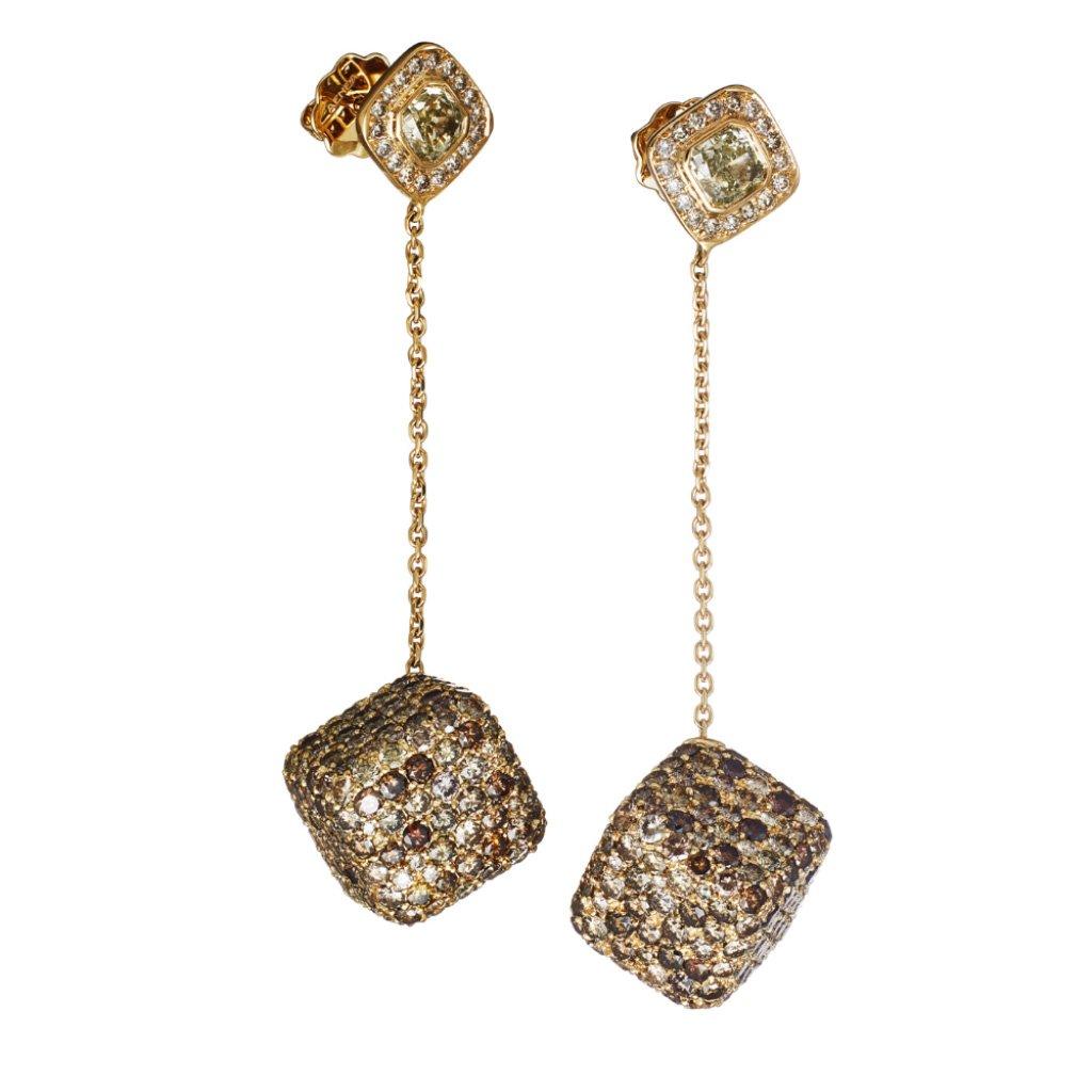 18 Karat Yellow Gold Brown Diamonds Earrings Aenea Jewellery For Sale
